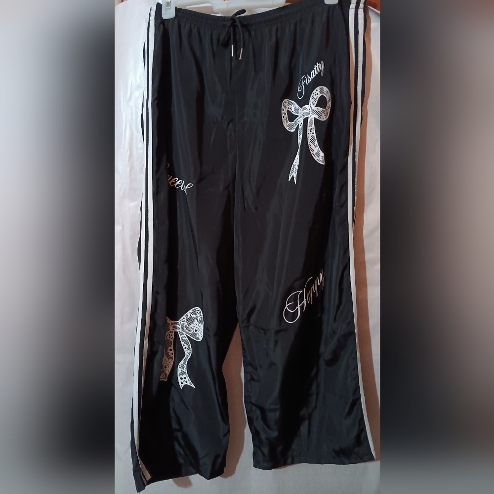 Cute Track Pants with White Bow Accents